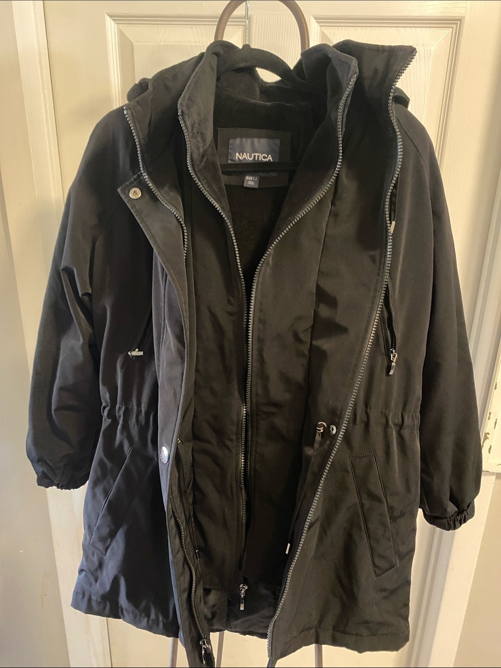 Nautica Black Hooded Anorak Coat